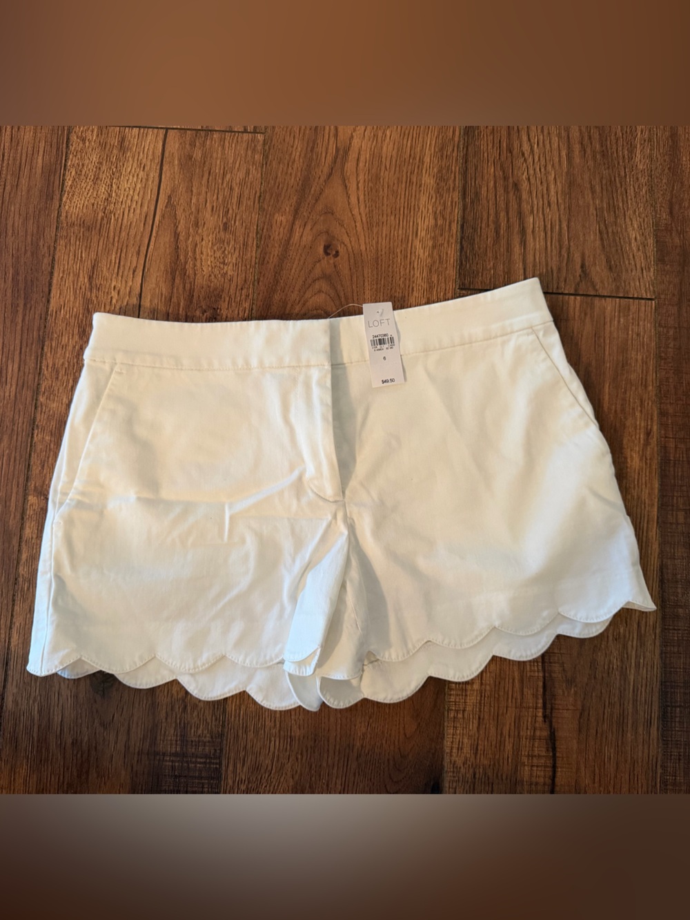 LOFT White Scalloped Hem Cotton Blend Shorts